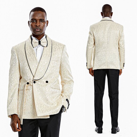 Knot Side Textured Paisley 2pc Tuxedo, Champange - Picture 1 of 5